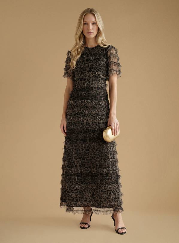 OASIS Leopard Print Ruffle Mesh Maxi Dress 18